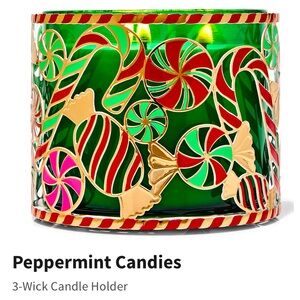 NWT! Peppermint Candies 3 Wick Candle Holder